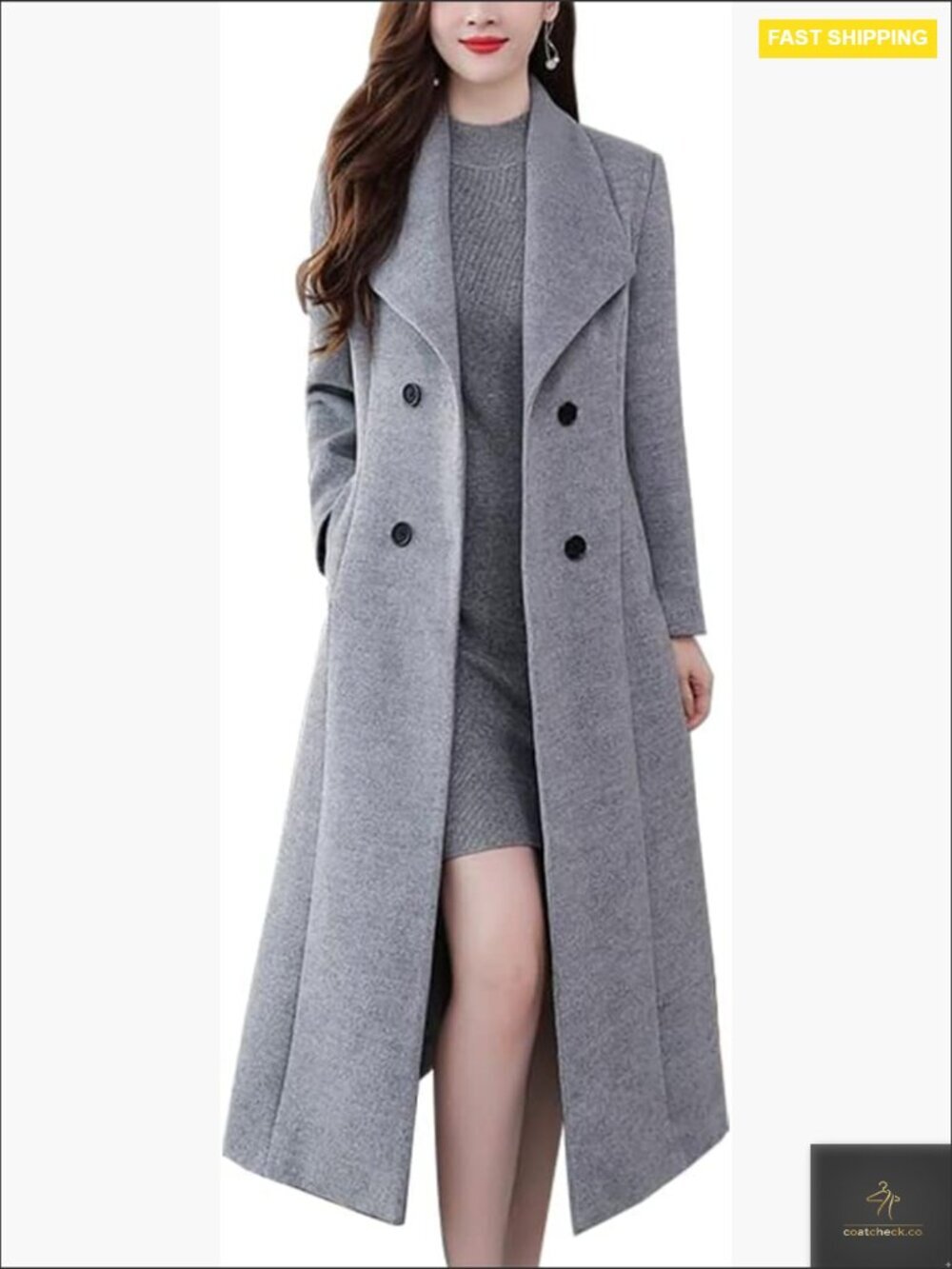Double Breasted Wool Pea Coat Classic Elegant Winter Overcoat Fitted Silhouette